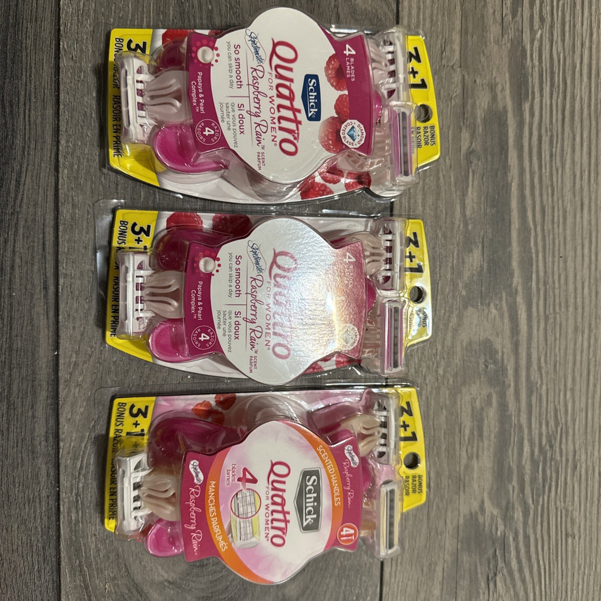 Disposable Women's Razor Set - 3 Boxes of 4 Bladed Razors, Raspberry Rain
