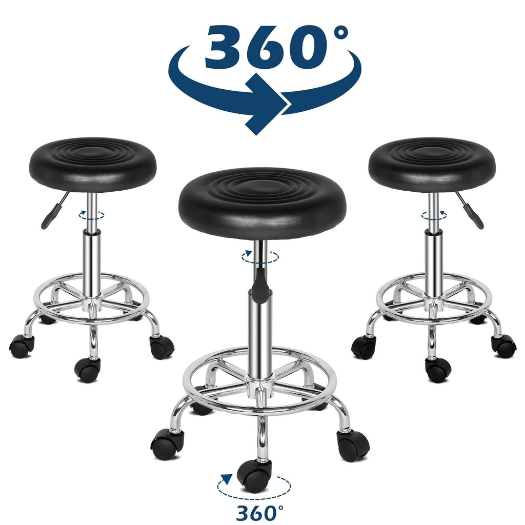 Salon Rolling Stool with Foot Rest, Swivel Height Adjustment Chair