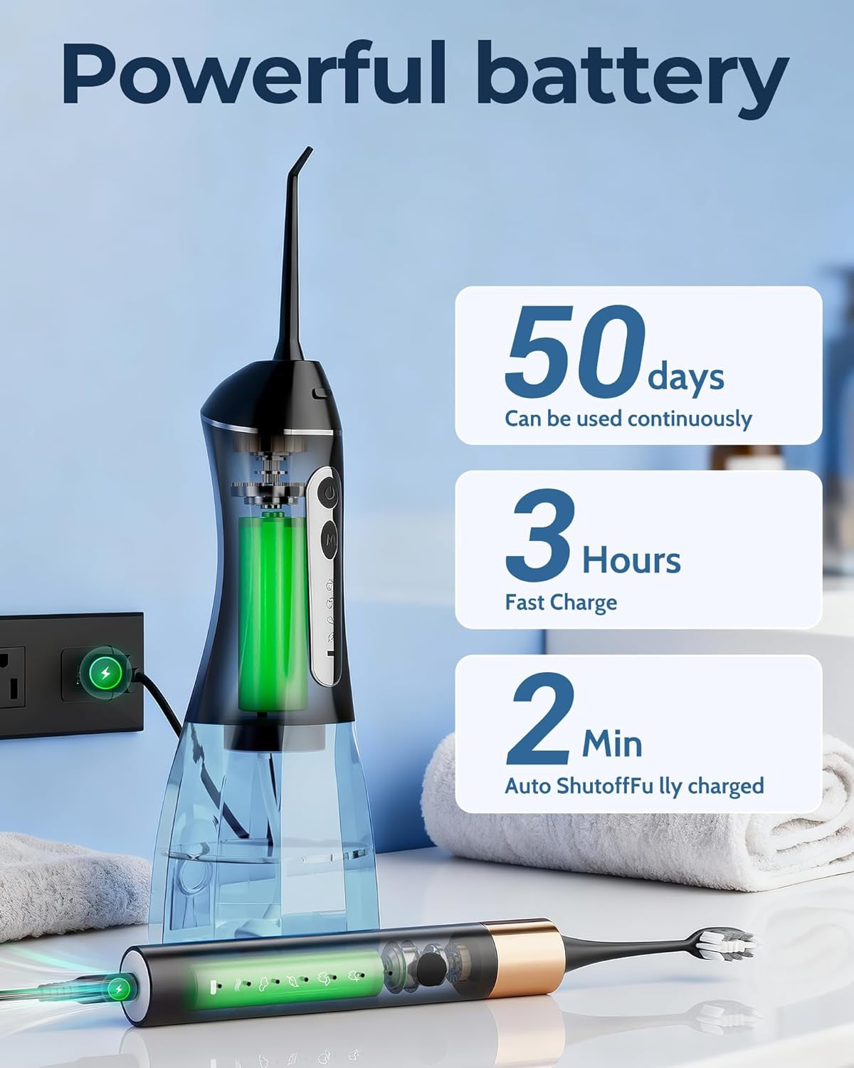 Electric Toothbrush with Water Flosser Set - Sonic Power, 5 Modes, 2 Brush Heads