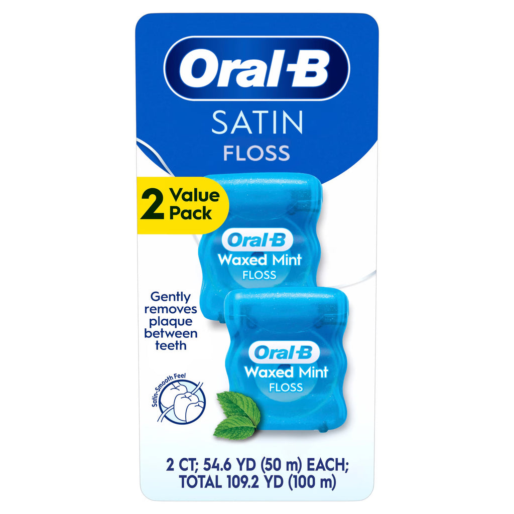 Dental Floss Satin Mint 2-Pack - Easy Glide Plaque & Food Particle Removal