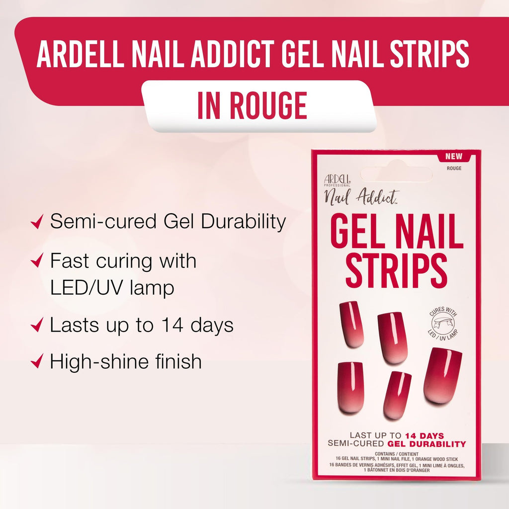 Gel Nail Strips Set of 2 Rouge Red Semi Cured Nail Wraps Long-Lasting Manicure