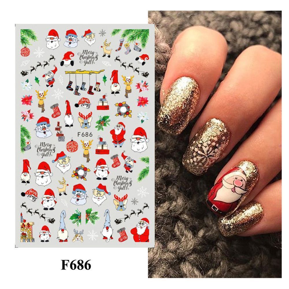 Holiday Snowman Penguin Reindeer Nail Stickers Set for Christmas and New Year