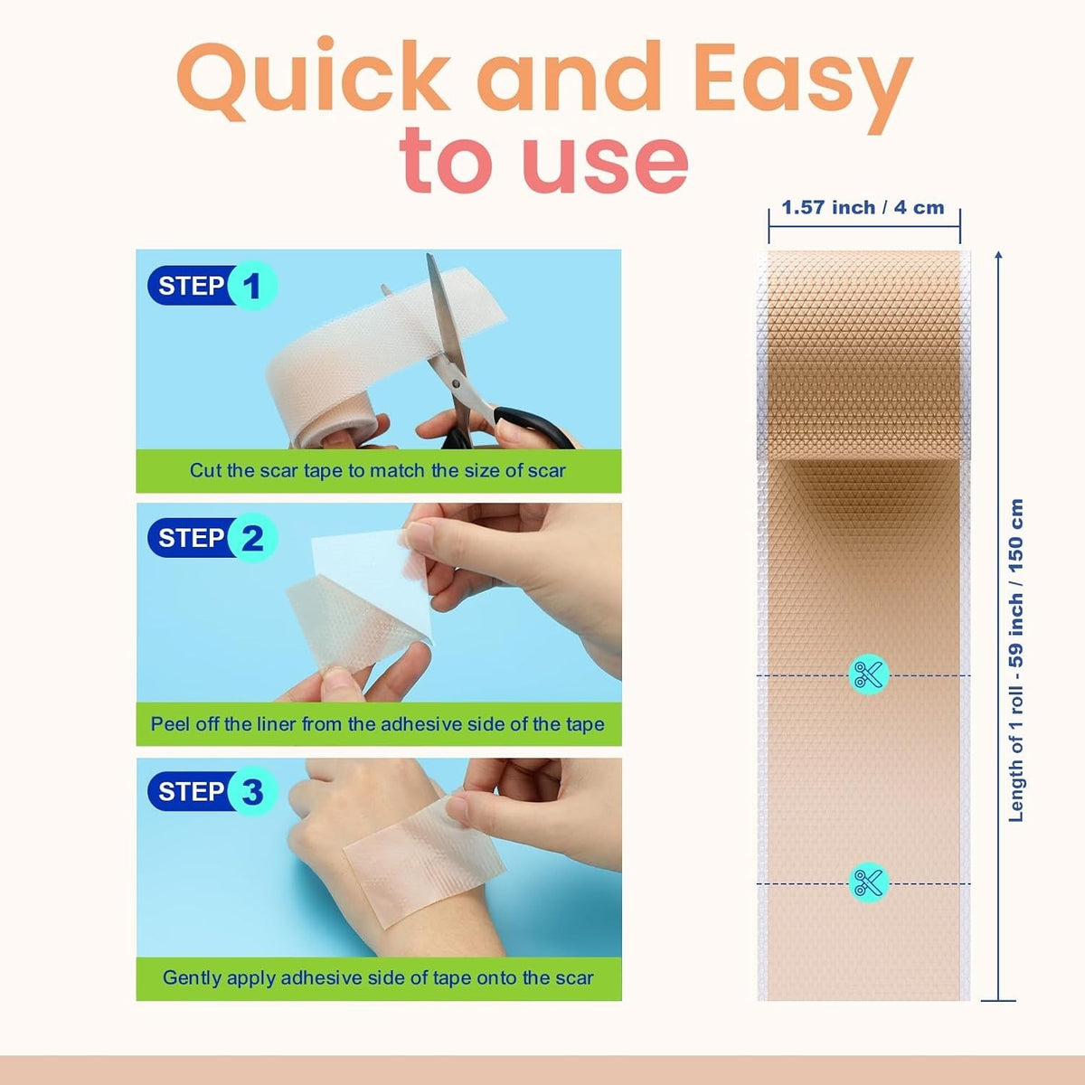 Silicone Scar Tape for Surgical & Keloid Scars - Reusable, Flexible & Breathable