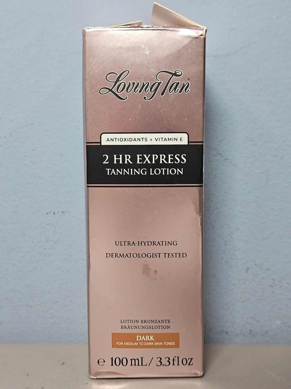 Dark Tanning Lotion - 2 HR Express Self Tanner 3.3 oz - Torn Box