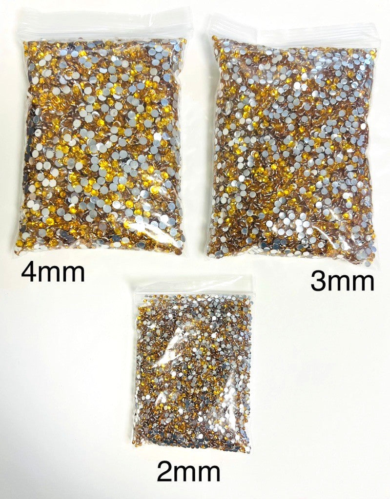 Golden Yellow Crystal Rhinestone Flat Back Round Jewelry Gems Multipack - 5 Sizes