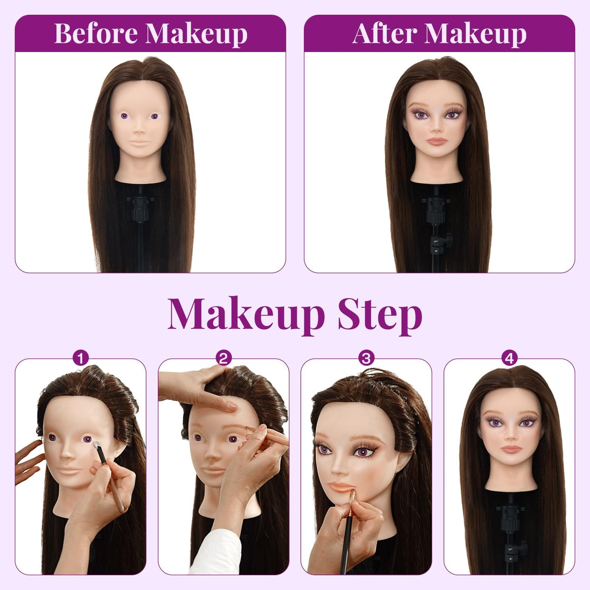 28 Inch Mannequin Head with 80% Human Hair for Hair Styling & Makeup Practice