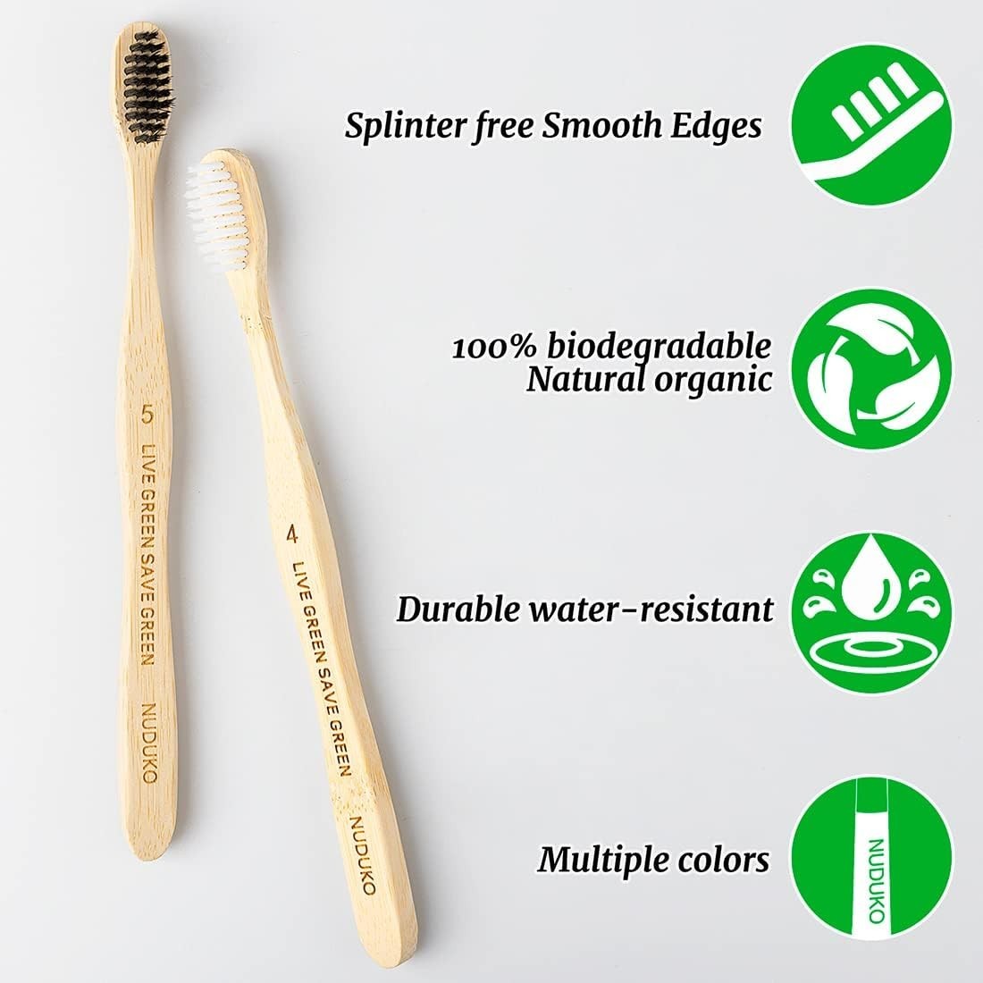 Eco-Friendly Bamboo Toothbrushes Pack of 10 with Charcoal Soft Bristles