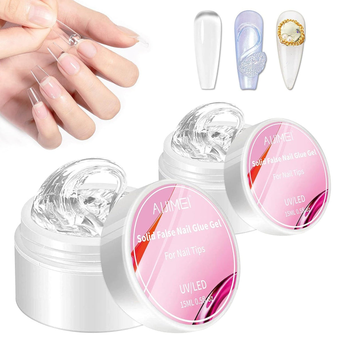 Solid Nail Glue 2 Pack - Strong Clear Acrylic Adhesive for False Nails DIY