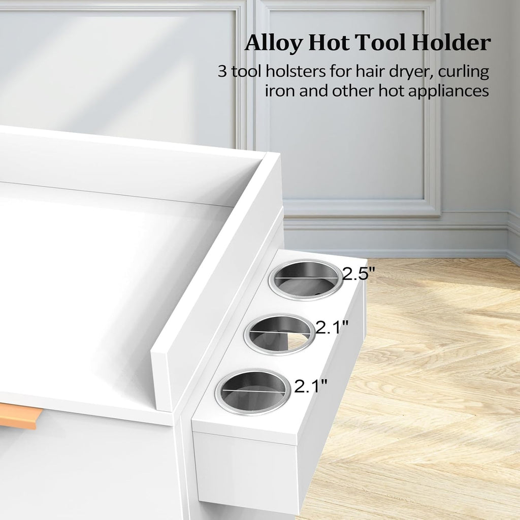 Salon Trolley Cart with Wheels, Storage Cabinet & Drawers - White Hair Cart