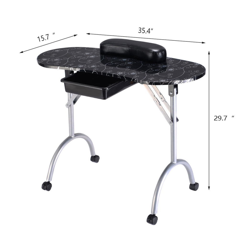 Portable Manicure Nail Table with Storage and Folding Design