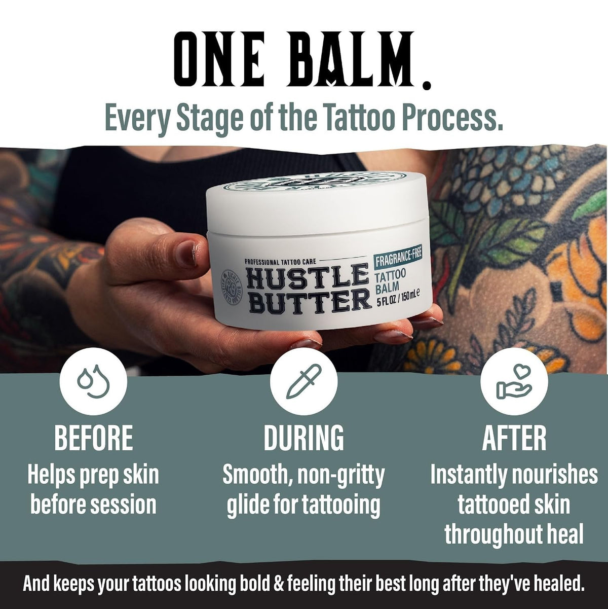 Hustle Butter Tattoo Aftercare Balm 5oz – Fragrance Free, Vegan Healing