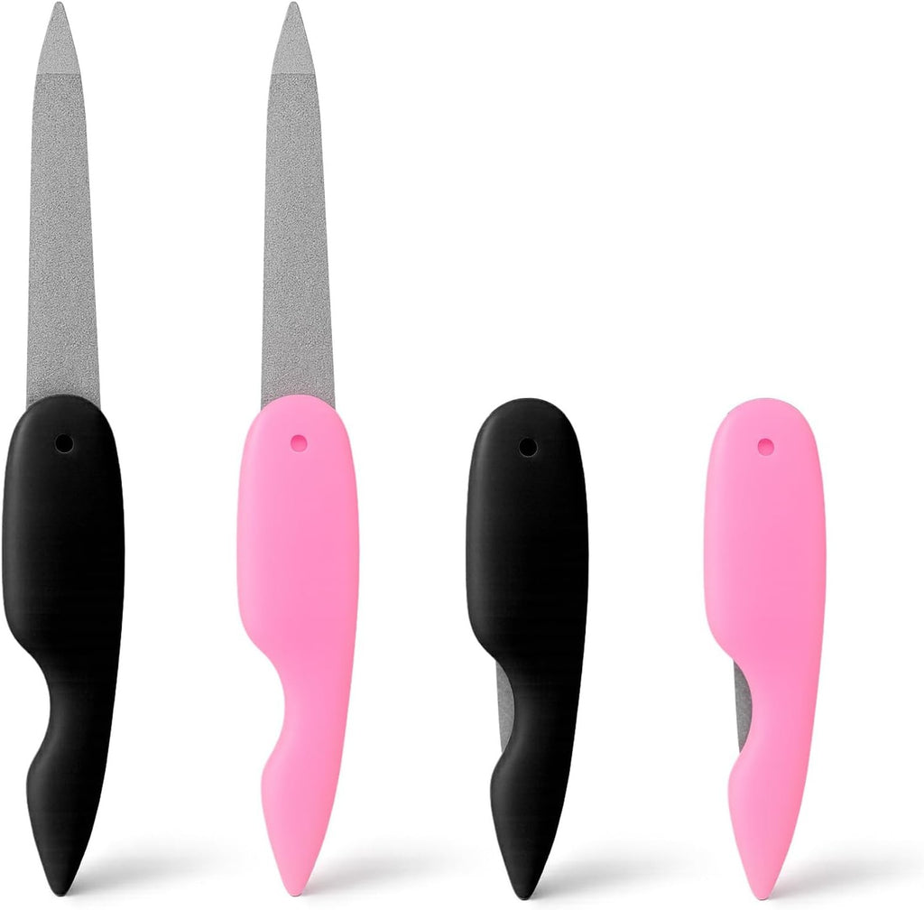 4-Pack Stainless Steel Foldable Nail Files - Double-Sided Manicure Tools