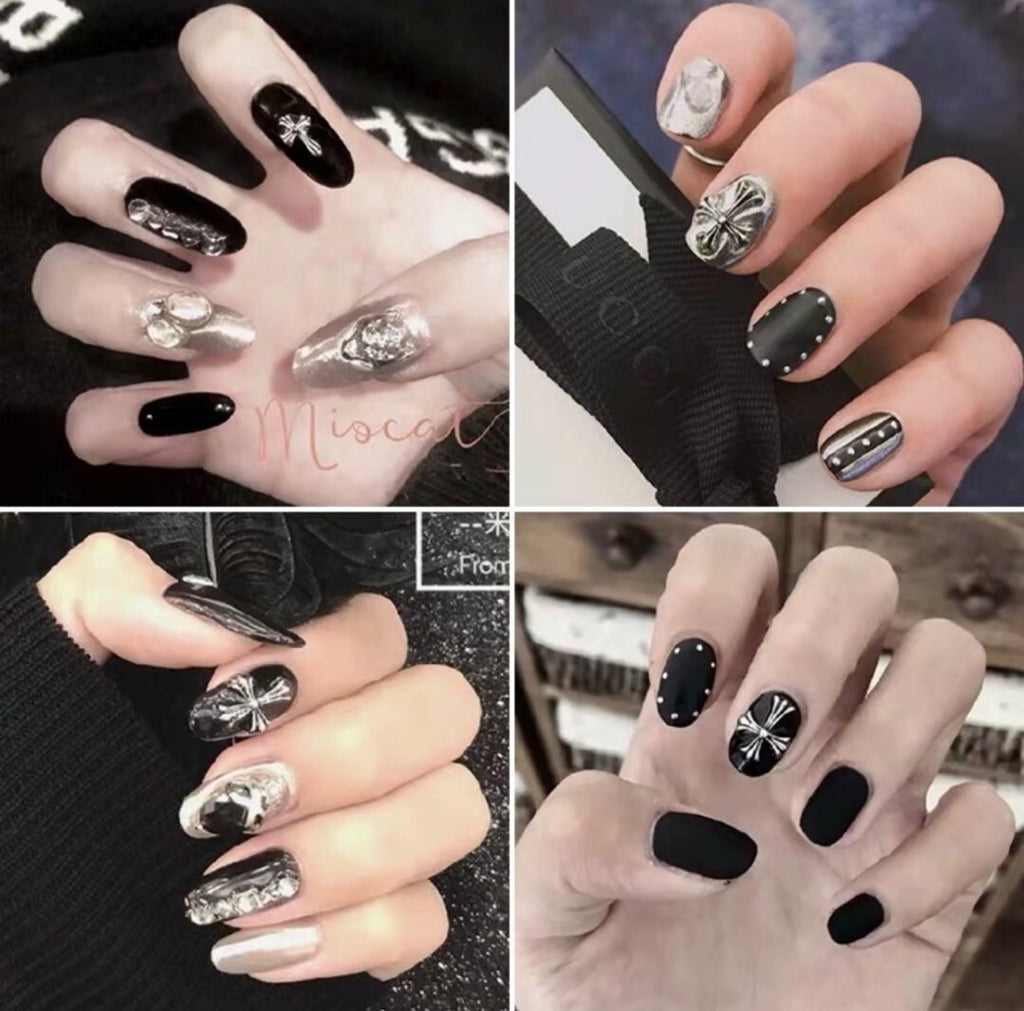 3D Cross Nail Art Charms Silver Metal Gothic Punk Star Decor - 40+ Pieces