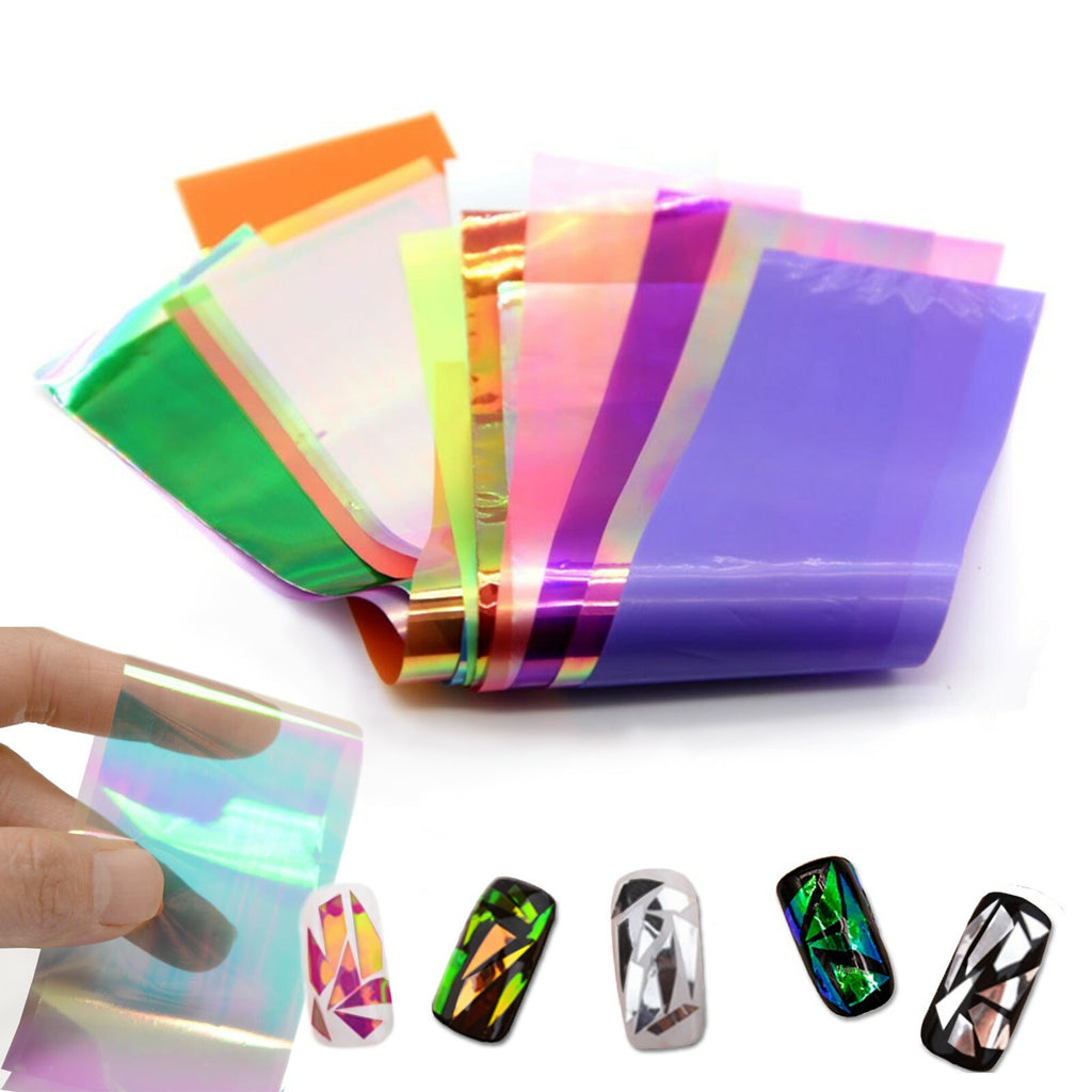 24Pcs Iridescent Nail Foil Sheets Shattered Glass Effect for Nail Art