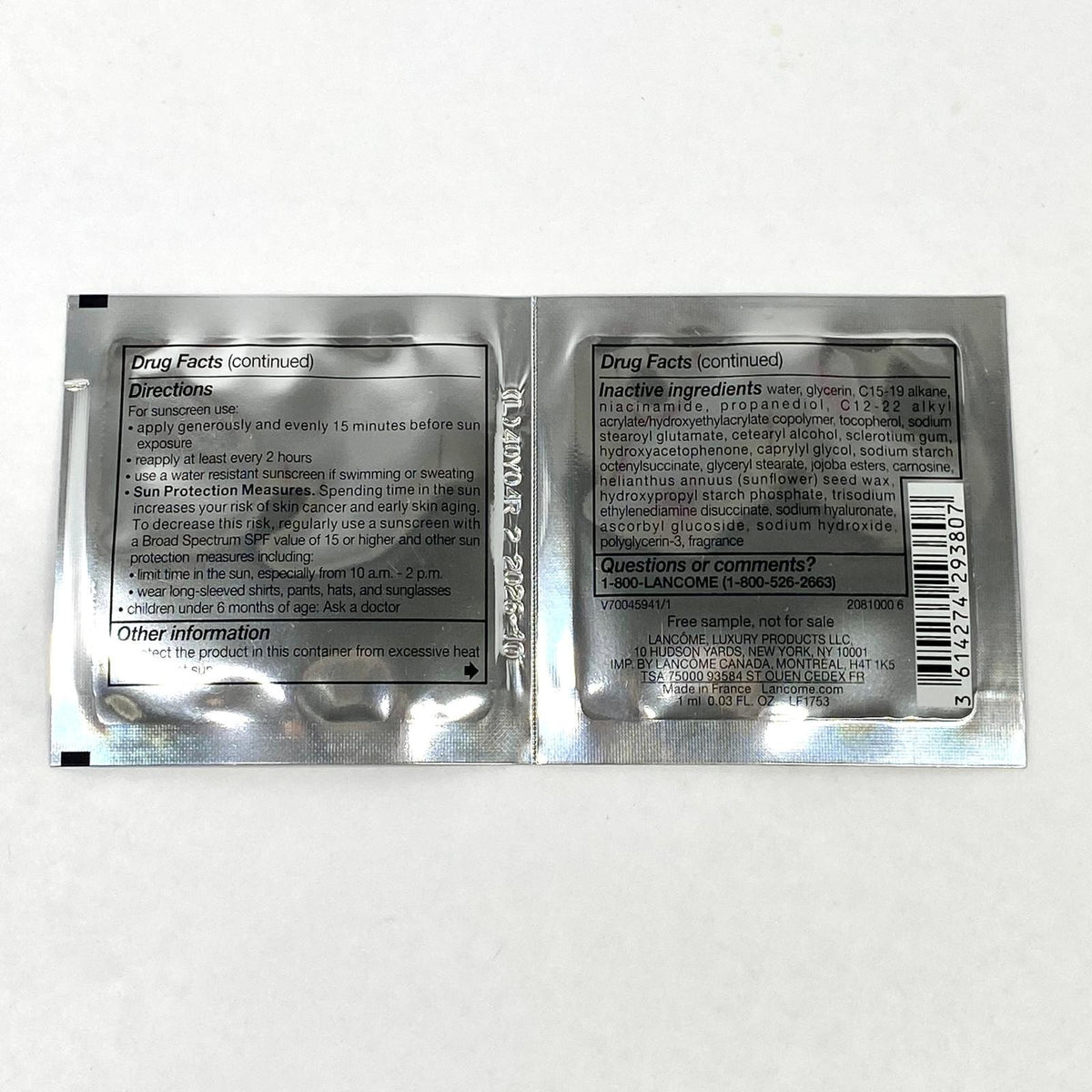Lancôme SPF 50 Sunscreen Serum Sample Lot - Invisible, Lightweight UV Protection