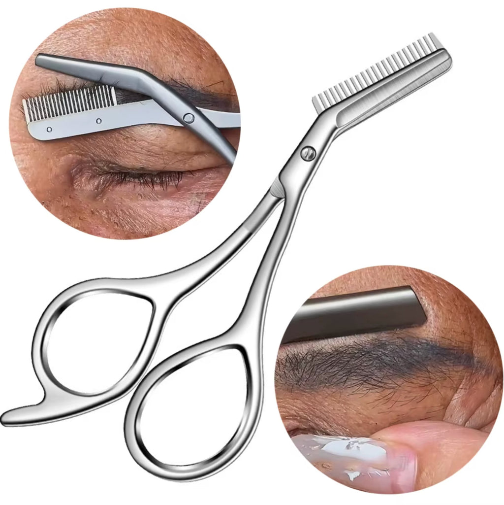 Precision Stainless Steel Eyebrow Trimmer Scissors with Comb - Grooming Tool