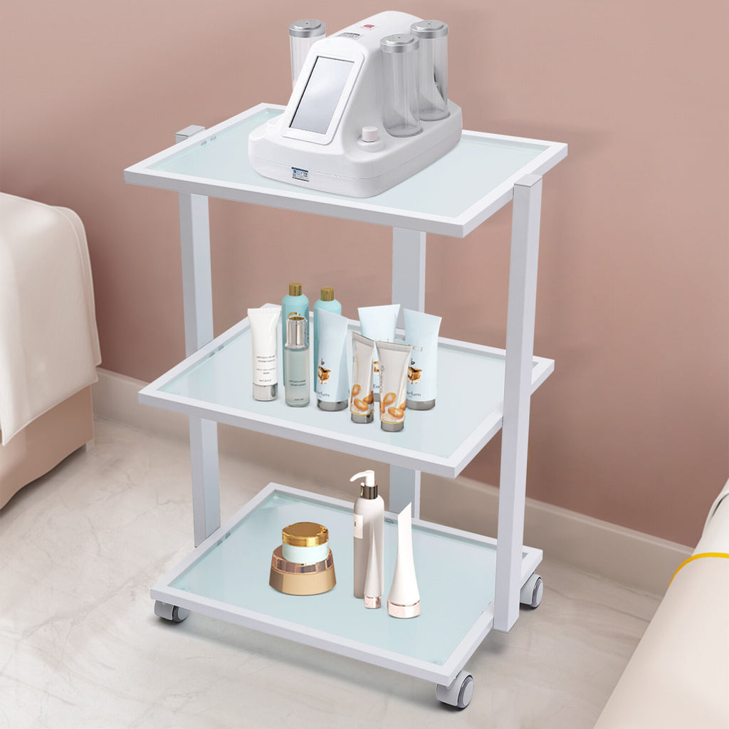 3-Tier Tempered Glass Salon Trolley Cart for Beauty Tools Storage