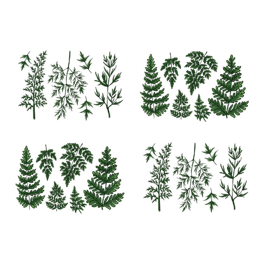 Temporary Tattoo Sticker – Green Fern, Sunflowers, Waterproof Plant Design (4-count set)