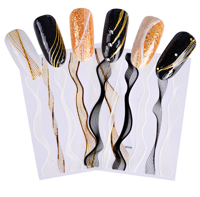 3D Nail Art Stickers Wave Line Decals for Manicure DIY Tips - Multiple Colors