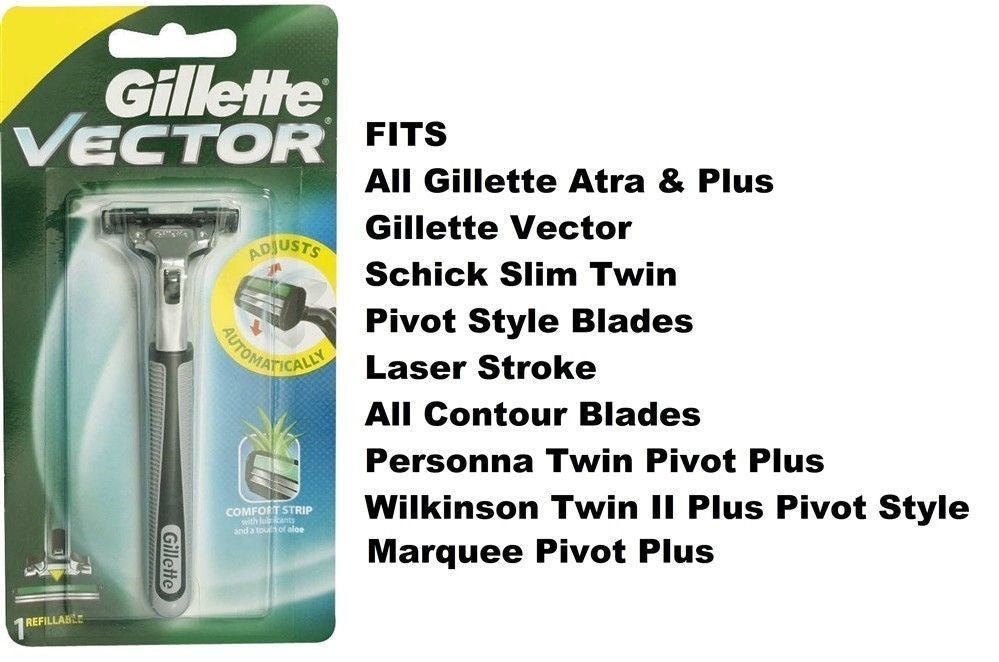 Gillette Vector Razor Handle & Refill Cartridge Compatible with Atra Plus