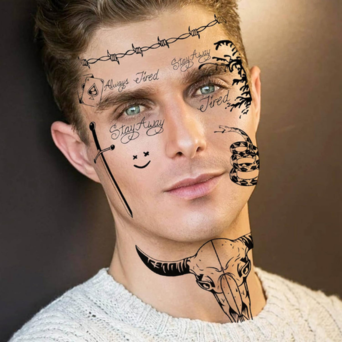 Halloween Face Tattoo Sticker Set – 12 Sheets Gothic Skull Temporary Tattoos