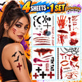 4 Sheets Halloween Temporary Tattoos – Ghosts, Scars & Bats