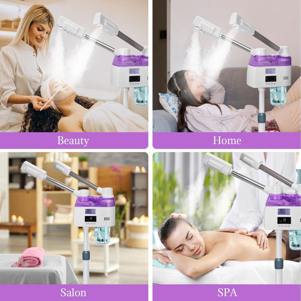 Professional 2-in-1 Facial Steamer with Double Nozzles - Purple