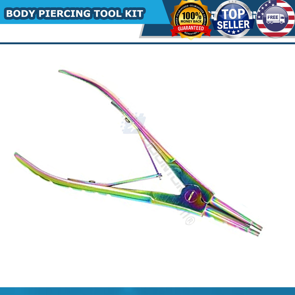 Professional 7-Piece Body Piercing Instruments Kit with Pennington Forceps - Rainbow