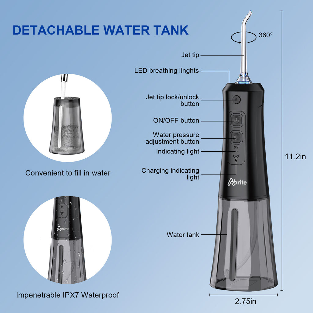 Cordless Oral Water Flosser with 7 Jet Tips & 3 Modes - High Pressure Dental Irrigator