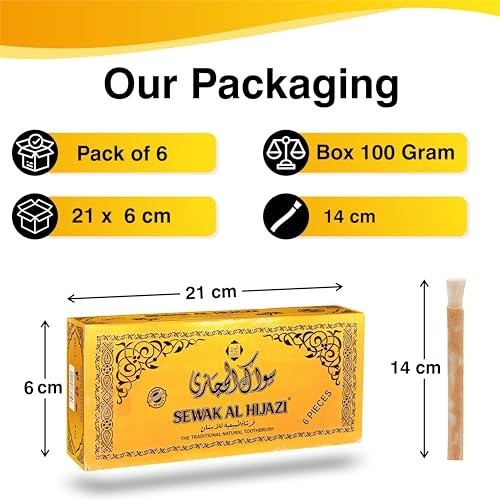 Natural Miswak Toothbrush Set - Organic Wooden Chewing Oral Care 6 Pack