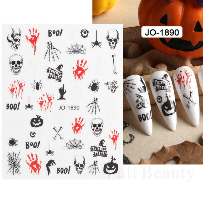 Halloween Spider Web Pumpkin Skull Nail Art Stickers - Easy Peel & Apply
