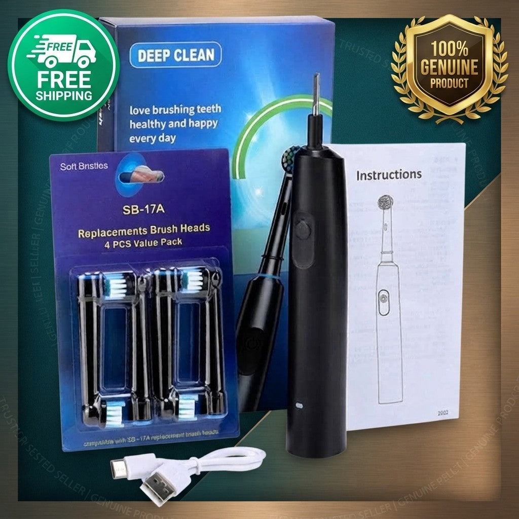 Rechargeable Electric Toothbrush for Adults with 4 Brush Heads - Black Rotary Oral Care