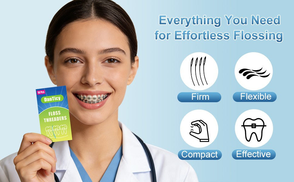 Dental Floss Aid for Braces & Retainers - 200 Count, Strong & Flexible