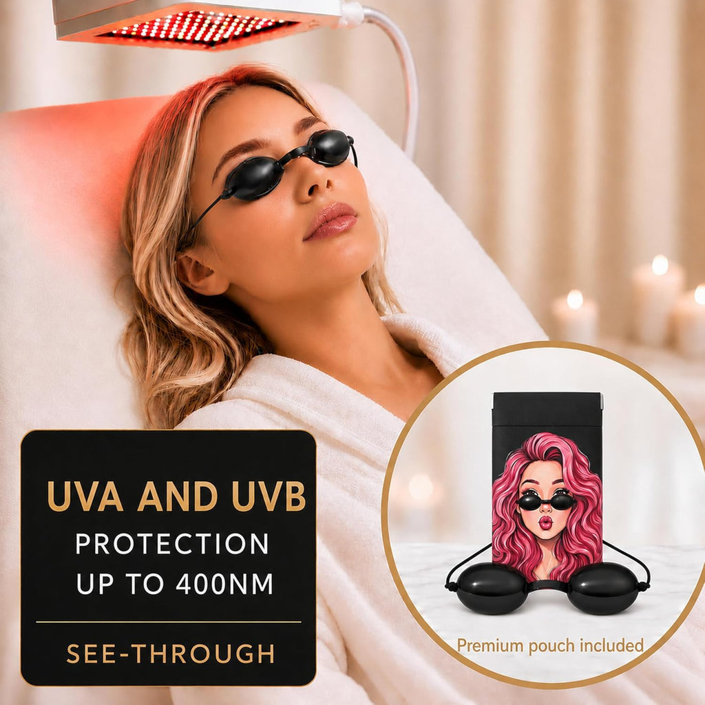 See-Through Tanning Goggles for Red Light Therapy & Tanning Beds with Storage Pouch