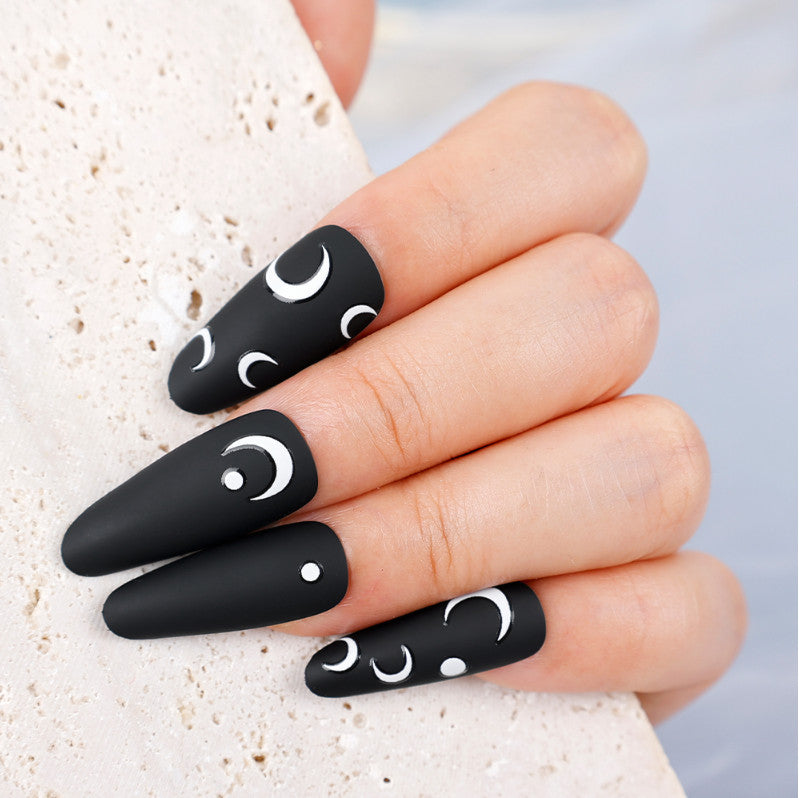 French Crescent Moon Nail Stickers Set - Black & White 3D Transfer Decals for Manicure