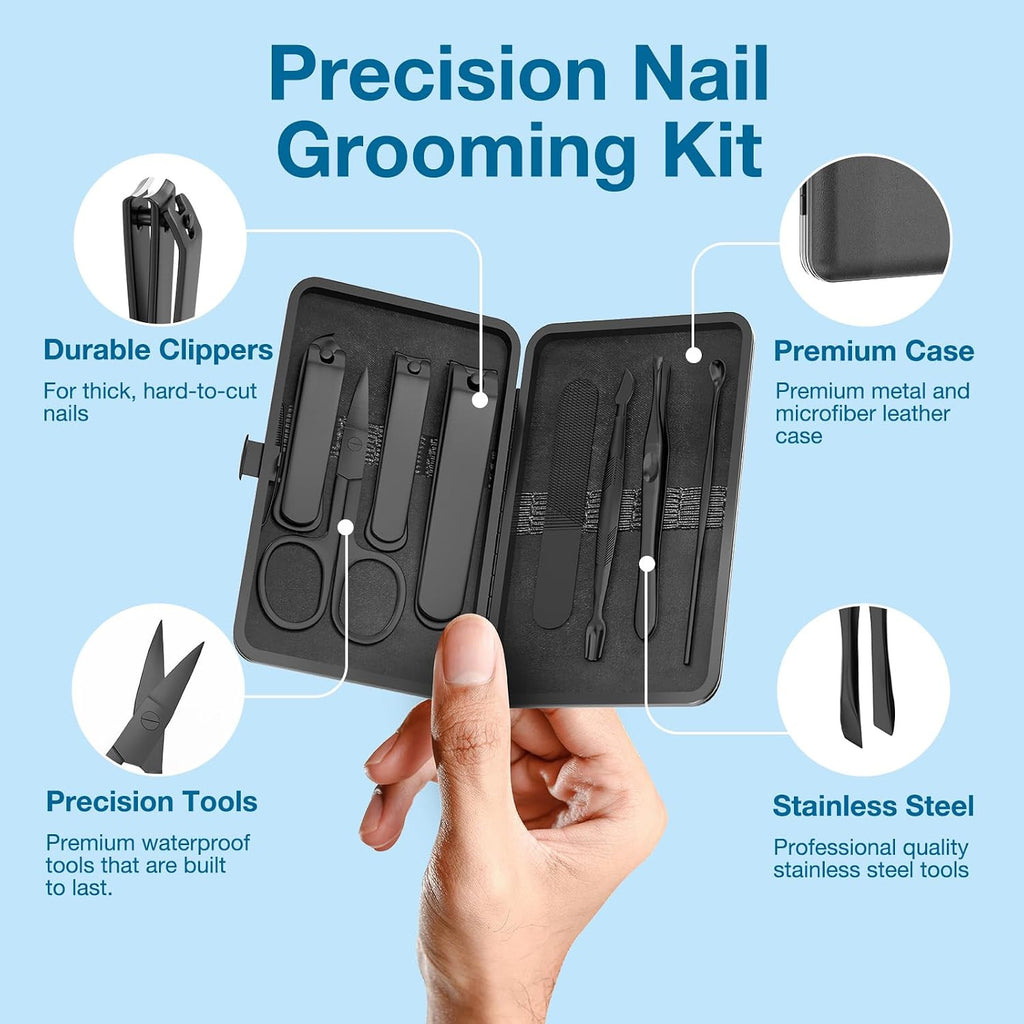 Men’s Nail Grooming Travel Kit - 8-Piece Stainless Steel Manicure Set