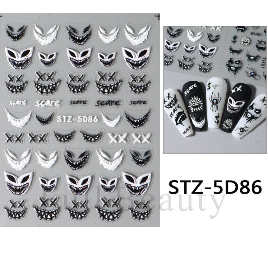 Halloween Nail Art Stickers Decals Skull Pumpkin Ghost Lips Horror Design Set