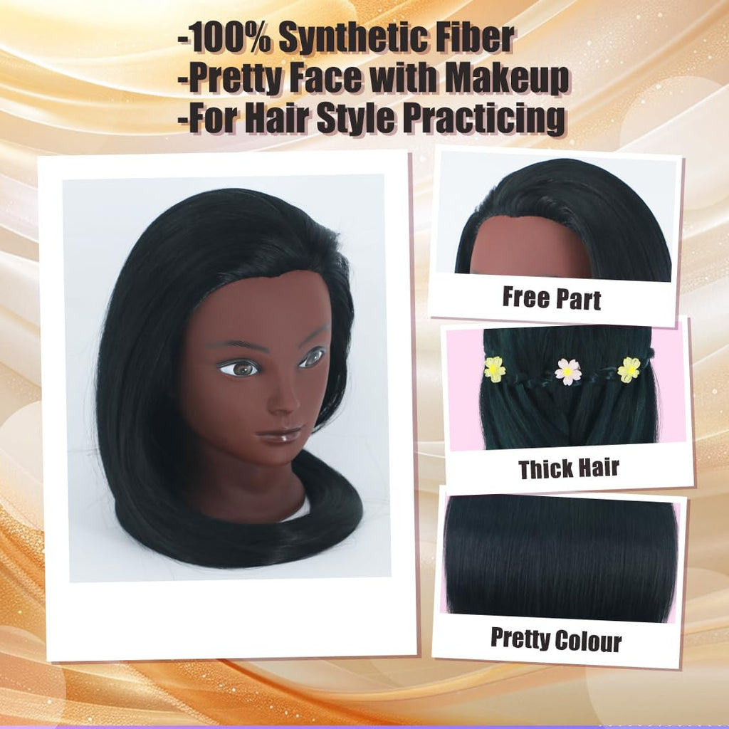 Black Mannequin Head with Hair 26-28 Inches for Hair Styling Practice