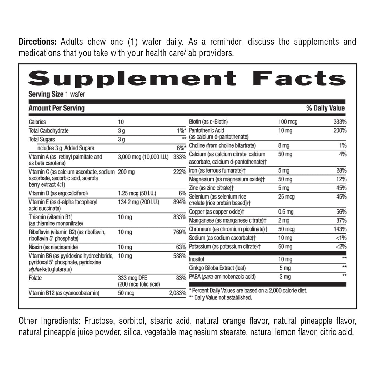 Adult Chewable Multivitamin with Coenzyme - Immune Support & Energy Boost, Pineapple-Orange Flavor, 60 Count