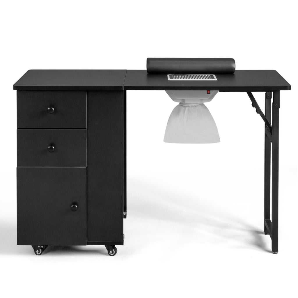 Foldable Manicure Table with Built-in Dust Collector and Storage Drawer