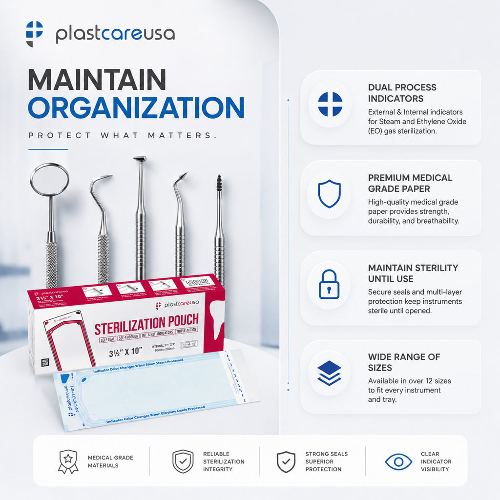 Self-Sealing Sterilization Pouch, 3.5" x 10" Paper/Blue Film, 5 Boxes (1000 Pcs)