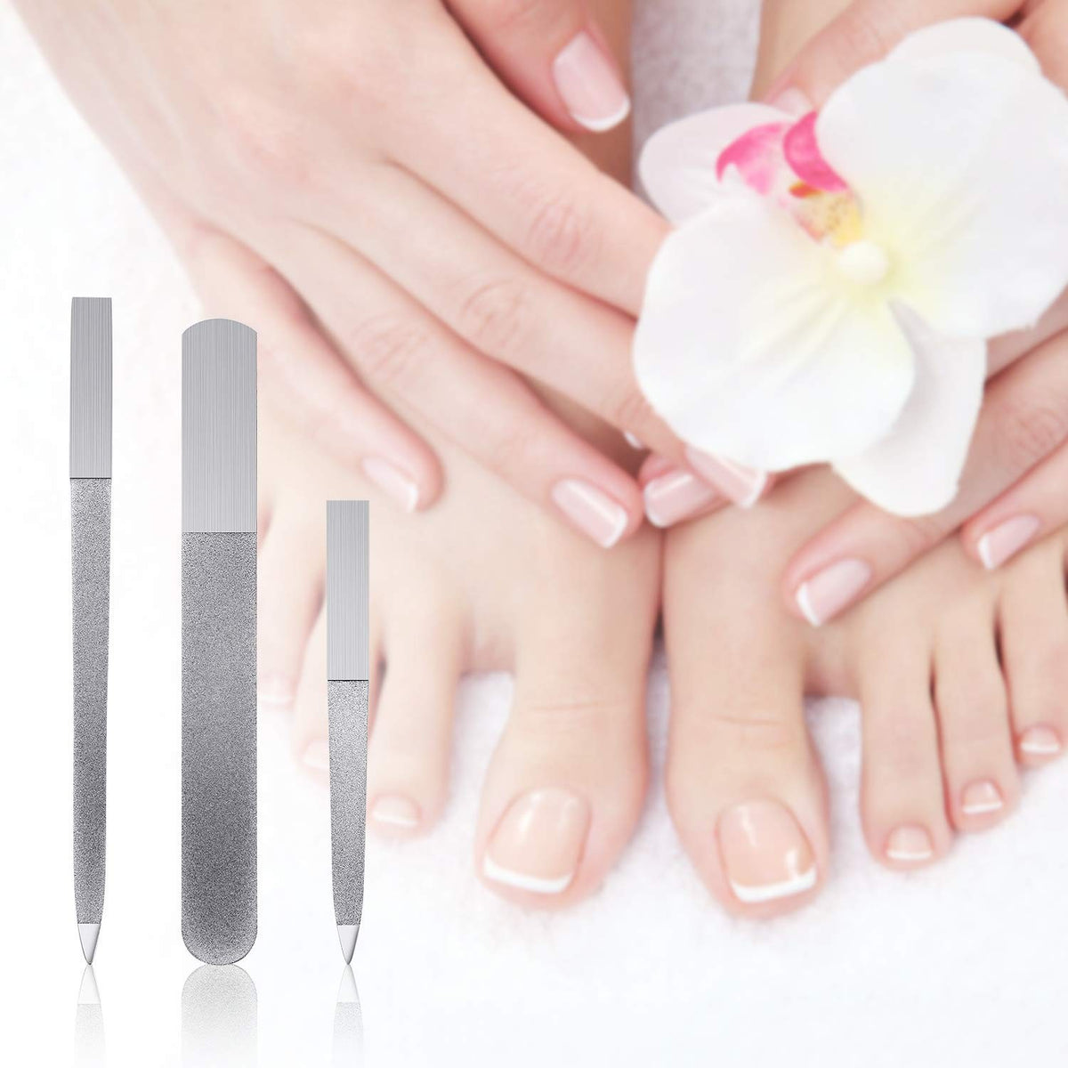 Metal Diamond Nail File Set - 3 Pack Stainless Steel Pedicure & Manicure Tools