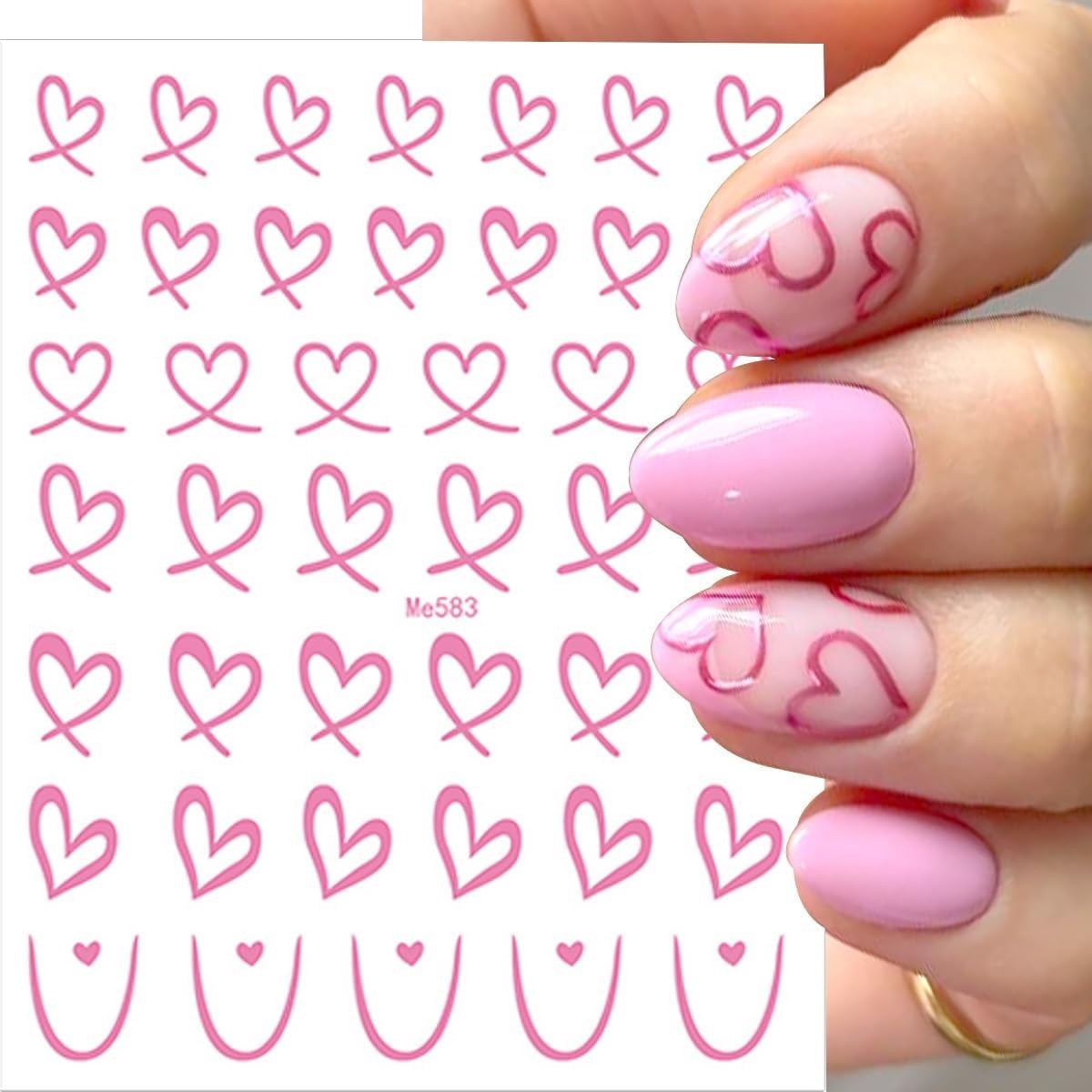 Valentine's Nail Stickers Set - 6 Sheets Colorful Heart Decals for Nail Art