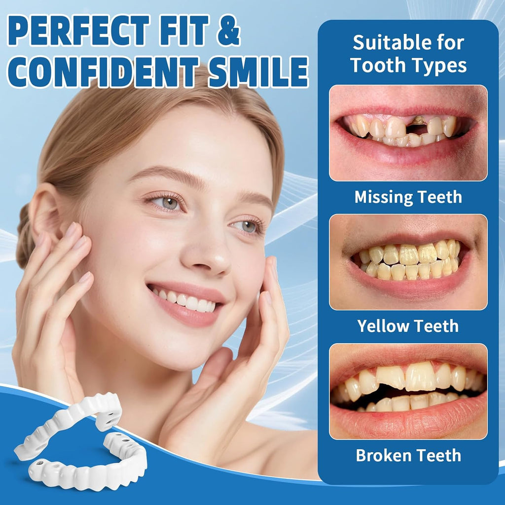Adjustable Snap-On Veneers Dentures Set – Upper & Lower Tooth Covers