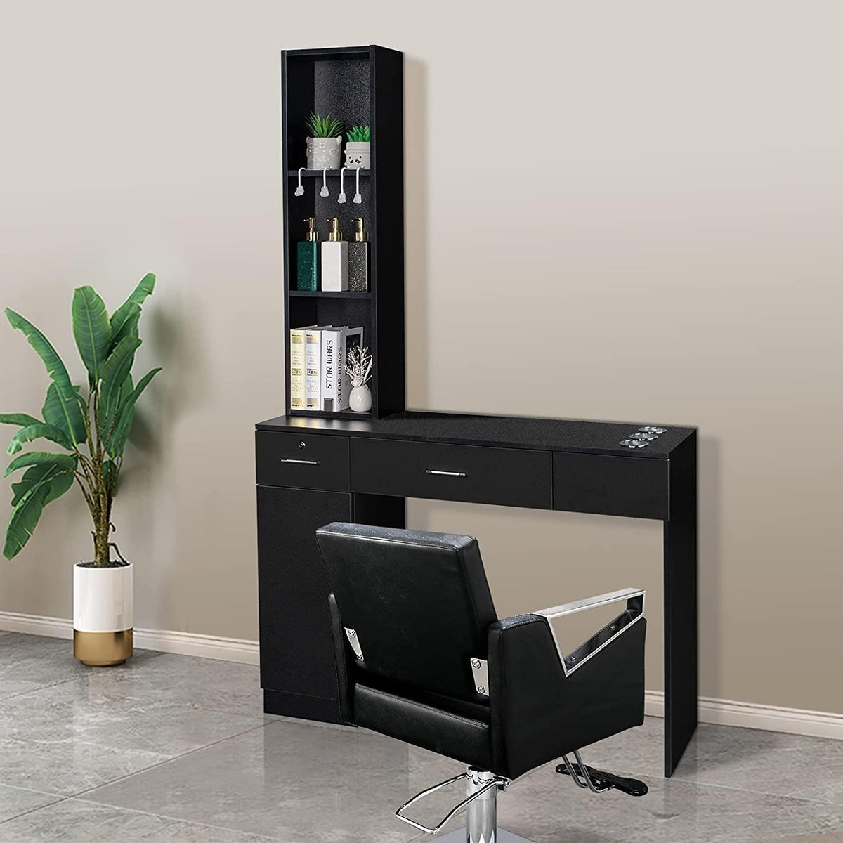 Salon Storage Cabinet with Lockable Drawers Hair Styling Station Furniture