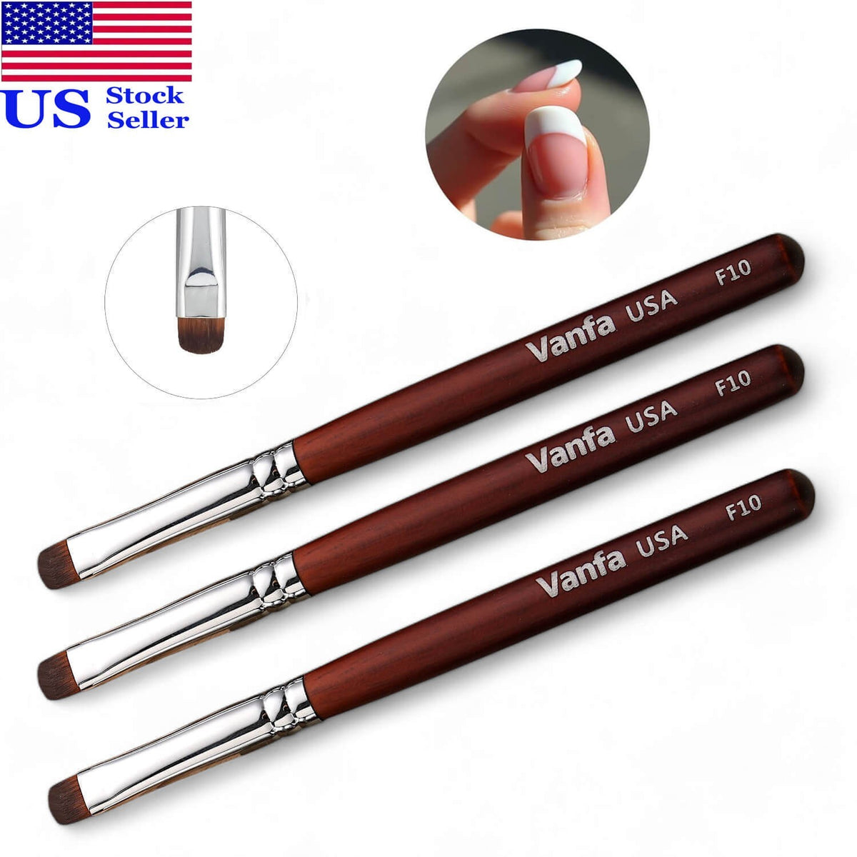 French Nail Brush for Gel Polish - Nail Art Tool for Flawless Tips - Pack of 3