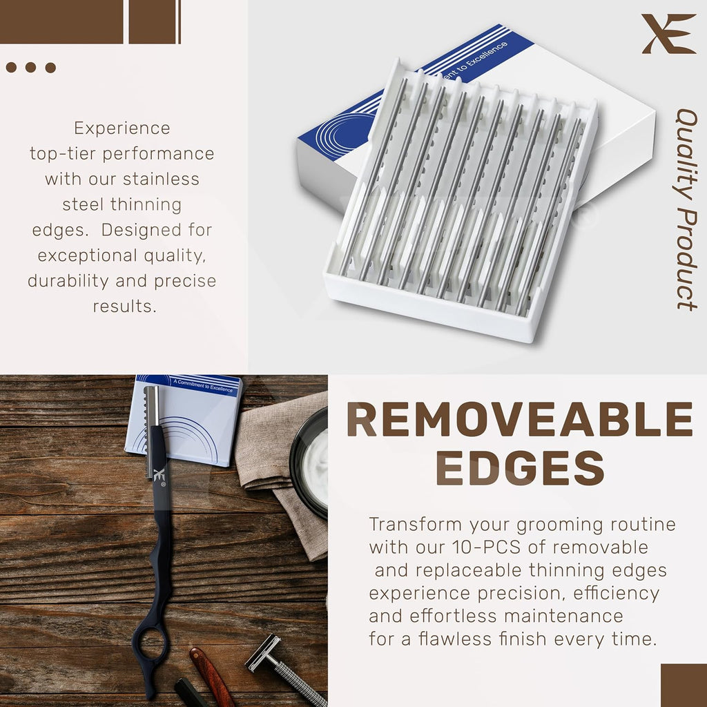10 Pcs Stainless Steel Hair Thinning Razor Edges for Texturizing & Styling