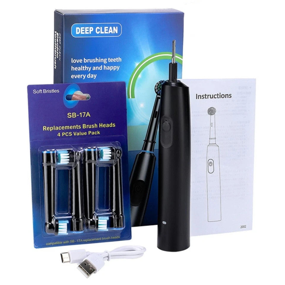 Rechargeable Electric Toothbrush for Adults with 4 Brush Heads - Black Rotary Oral Care