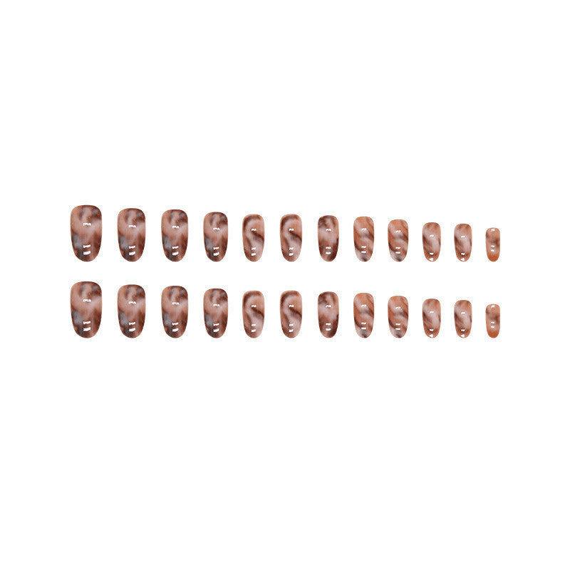 48pcs Almond Press On Nails Brown Marble Tortoise Shell Stylish Nail Art