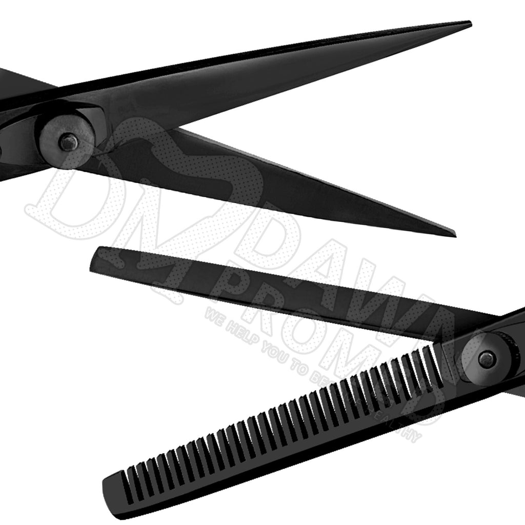 Professional 6.5 Inch Black Hair Cutting Thinning Scissors Set - Barber Shears with Plasma Coating